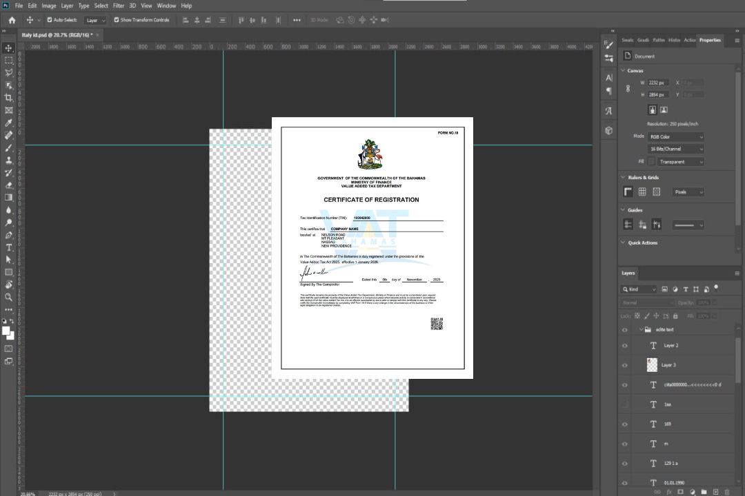 Modèle Word et PDF de certificat d'immatriculation à la TVA des Bahamas template Modèle Word et PDF de certificat d'immatriculation à la TVA des Bahamas template